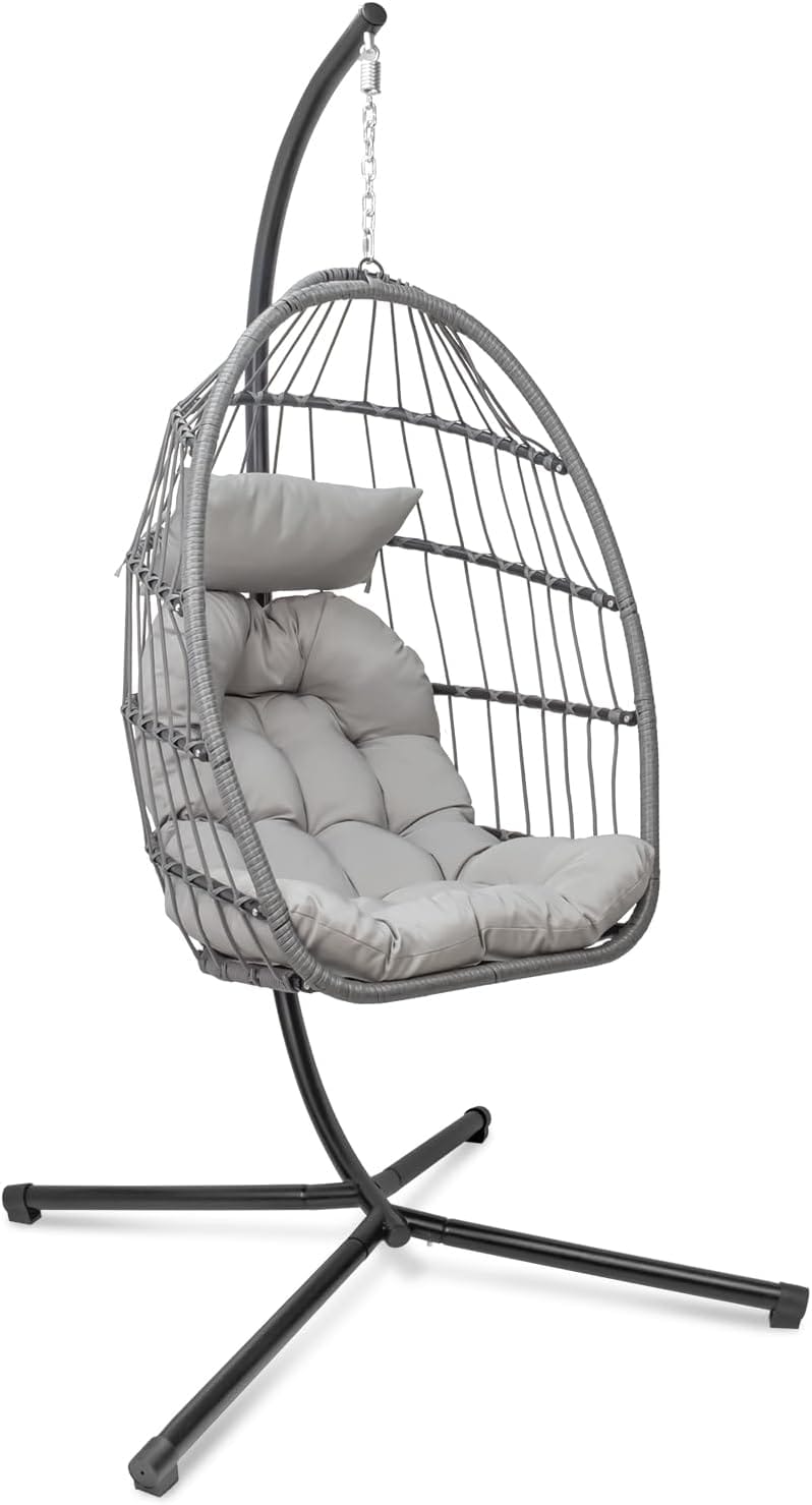 Customizable hanging egg chair with freestanding stand