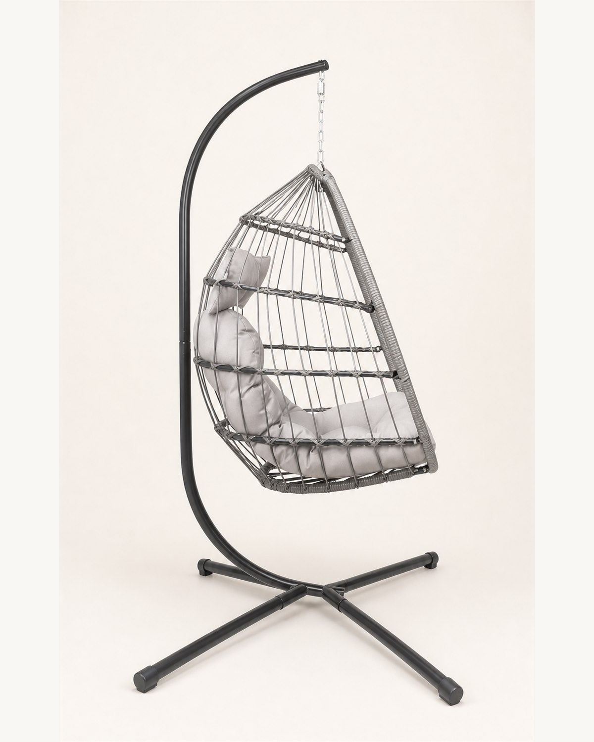 WN-EC01 rattan hanging egg chair front three-quarter view