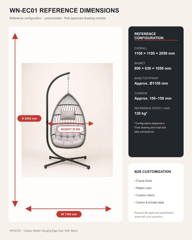 WN-EC01 hanging egg chair reference dimensions diagram