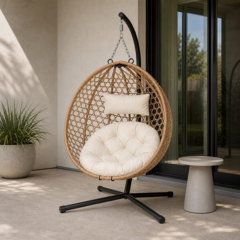 WN-EC02 foldable hanging egg chair on a covered patio