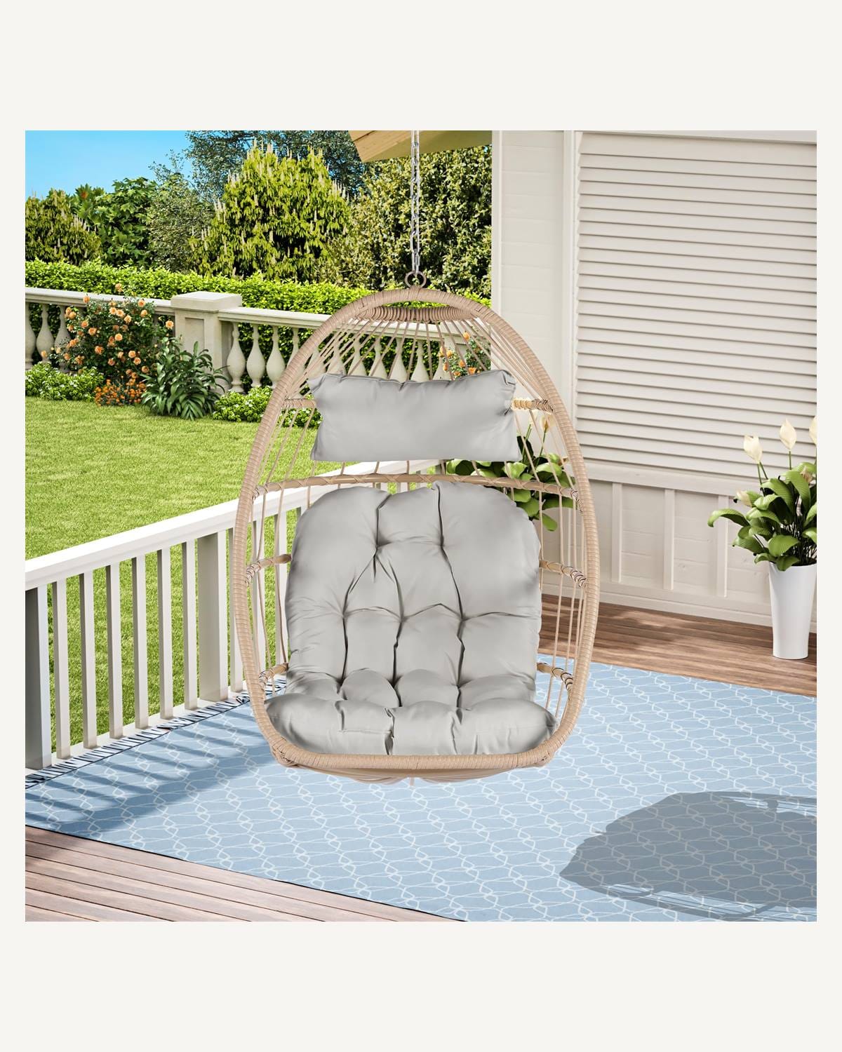 Ceiling-mounted rattan hanging egg chair for hotel and interior projects